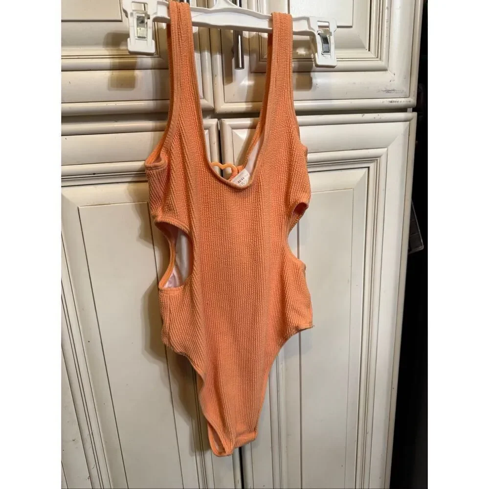 Zara Girls Crinkle Textured Cutout Side One-Piece Swimsuit Orange Size 11-12
